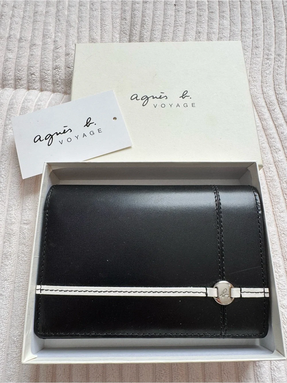 Agnès b. Voyage black leather wallet Black Leather Wallet with White Trim